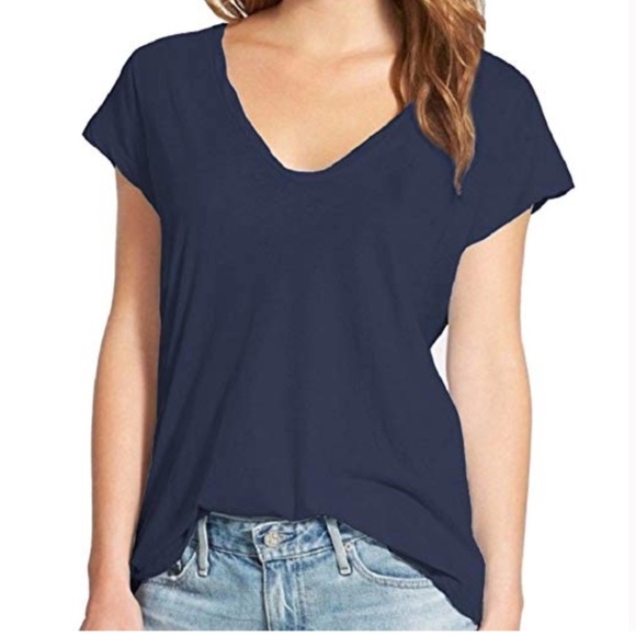 JAMES PERSE Blue Deep Scoop Neck T-Shirt Short Sleeve Tee Shirt 3 Medium Large - Picture 1 of 7